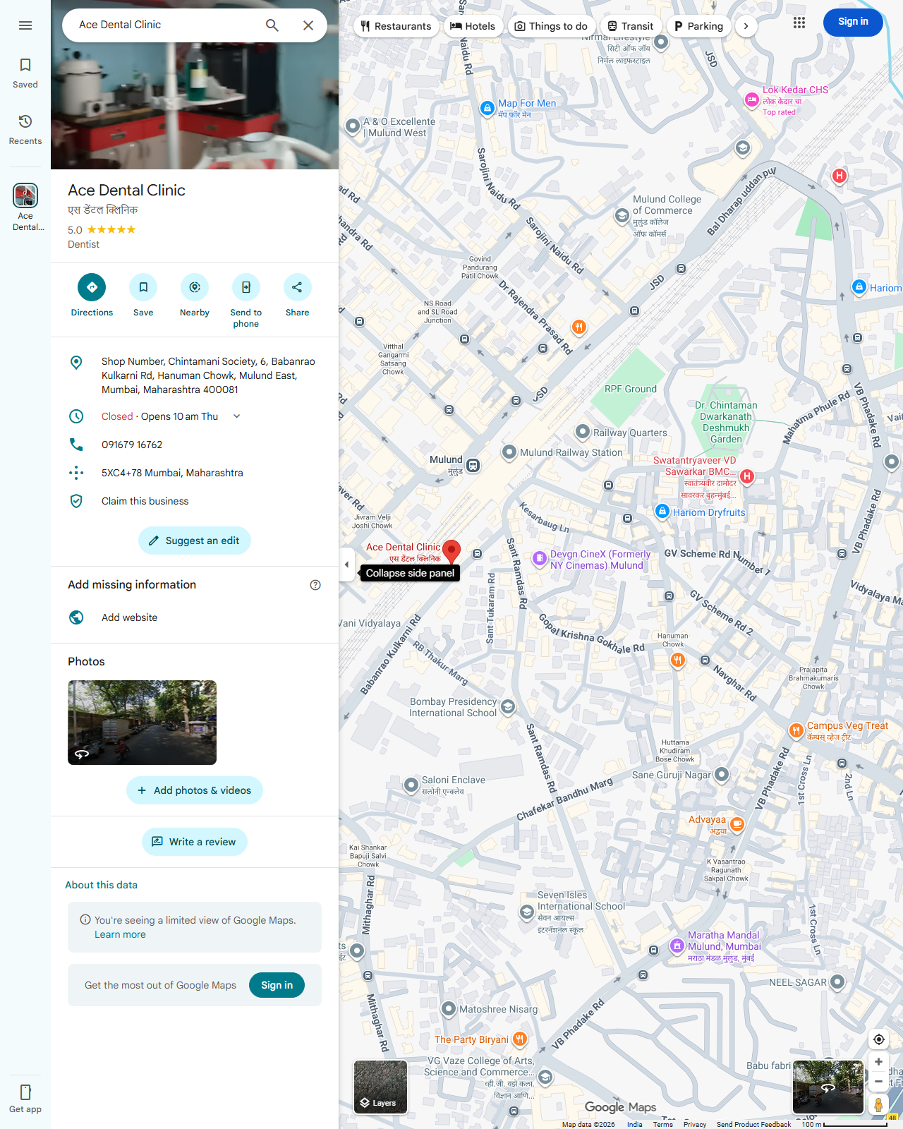 Live screenshot of the Google listing